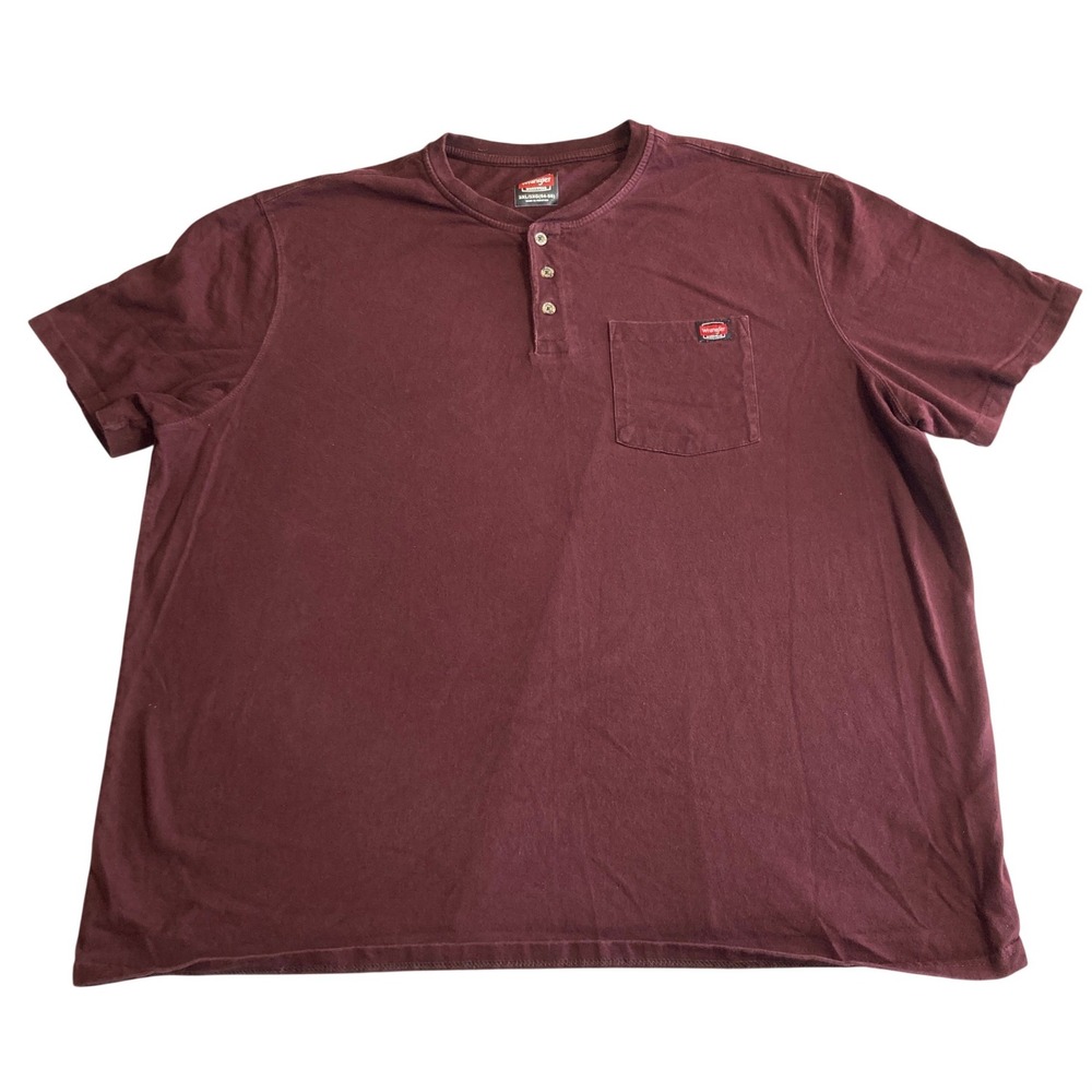 Wrangler Workwear Mens 3XL Burgundy Maroon Henley Short Sleeve Pocket T-Shirt